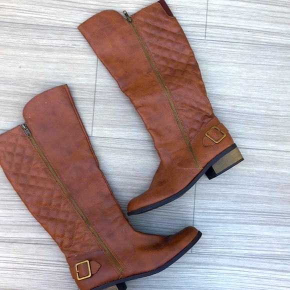 Quilted Knee Boots in Cognac Size 11 - Picture 2 of 10